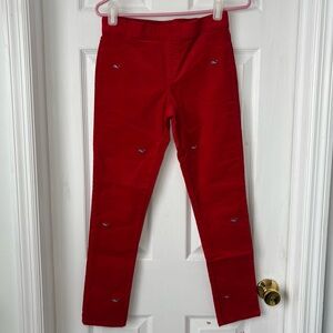 Vineyard Vines Red Holiday Pants with Candy Cane Whale Embroidery